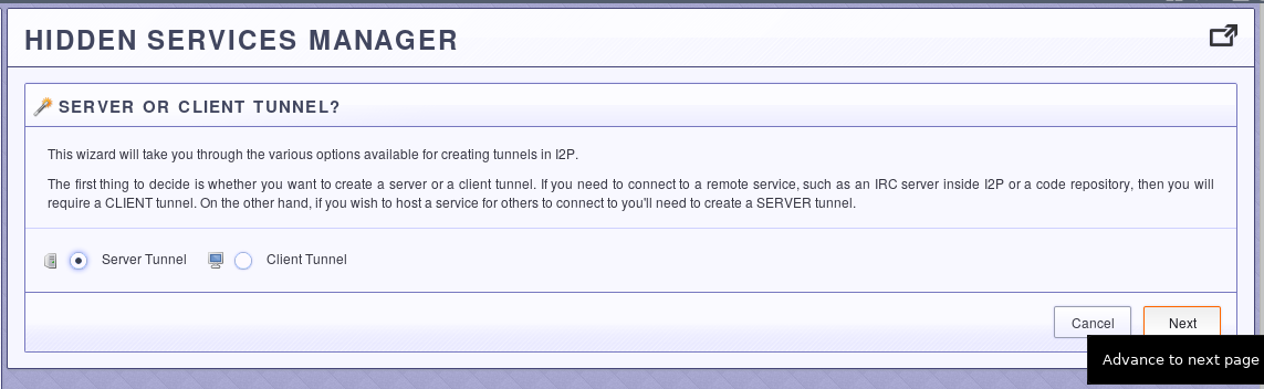 Step Two: Select a Server Tunnel